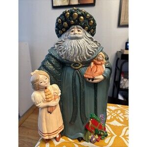 Vintage Santa Ceramic Santa Figure Green Robe Hat